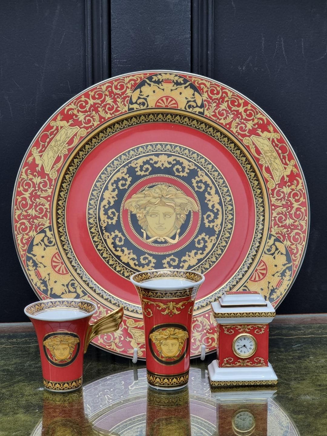 A Rosenthal Versace 'Medusa' plate, clock, vase and cup, the plate 31cm diameter. (4) - Image 2 of 7