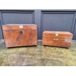 A Victorian walnut and ebony strung work box, 34cm wide; together with a Regency mahogany and line