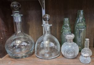 A collection of glass decanters, scent bottle and related, to include silver mounted examples.