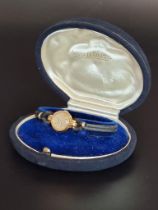 A vintage Jaeger Le Coultre manual wind ladies wristwatch, 16mm, with Swiss control marks for 18k
