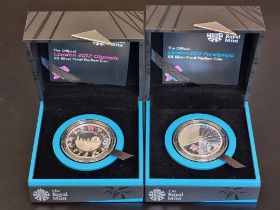 Coins: two Royal Mint 'London 2012 Olympic' £5 silver proof Piedfort coins, each with CoA, boxed.