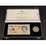Coins: a Royal Mint 'Golden Jubilee 1952-2002' silver proof crown and £10 banknote set, with CoA