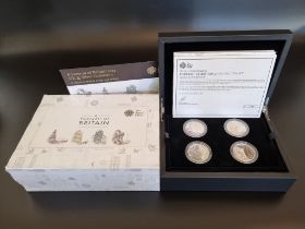 Coins: a 2014 Royal Mint 'Portrait of Britain Silver Proof' £5 coin collection, containing four