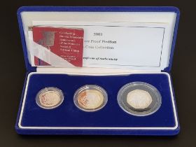 Coins: a 2003 Royal Mint silver proof 'Piedfort Three Coin Collection', each with CoA, boxed.