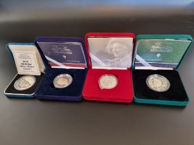 Coins: four Royal Mint 'The Queen Mother' silver proof crowns; to include a Piedfort 1900-2000