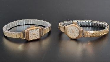 Two 9ct gold manual wind ladies wristwatches, by J W Benson and Regency, each on later expanding
