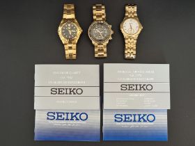 A Seiko 5 Sports gold plated wristwatch, Ref. 7S36-00YO; together with a Seiko gold plated