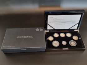 Coins: a 2016 Royal Mint 'UK Silver Proof Piedfort Coin Set', containing eight coins, with CoA No.