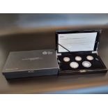 Coins: 2020 Royal Mint 'Silver Proof Piedfort Commemorative Coin Set' containing five coins, 50p