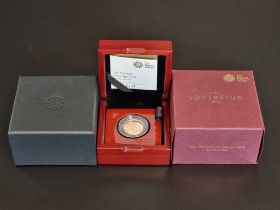 Coins: a 2018 Royal Mint gold proof Piedfort sovereign, 15.976g, with CoA No.2235/2675, boxed.
