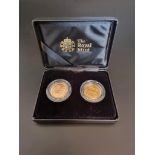 Coins: a 2019 gold sovereign and an Edward VII 1902 gold sovereign, cased together in a Royal Mint