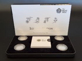 Coins: a 2013-14 Royal Mint Piedfort silver proof 'Icons of a Nation' 2013 £1 coin set, containing
