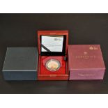 Coins: a 2018 Royal Mint gold five sovereign coin, 39.94g, with CoA No.515/1000, boxed.