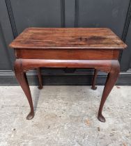 An 18th century mahogany centre table, 73.5cm wide, (s.d.).