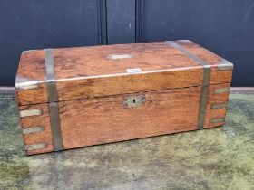 A Victorian walnut and brass bound writing slope, 55.5cm wide.