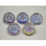 Five similar Whitefriars millefiori paperweights. (5)