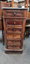 A 19th century French rosewood and marble top bedroom chest, with concealed pot cupboard, 43.5cm