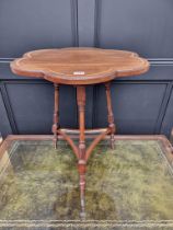 An unusual circa 1900 mahogany, walnut and inlaid hexafoil table, with glass inset triangular