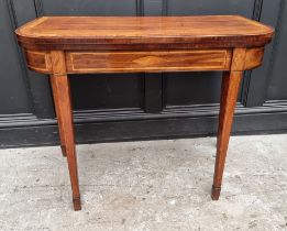 A George III mahogany, crossbanded and line inlaid card table, with double gateleg action, 90.5cm