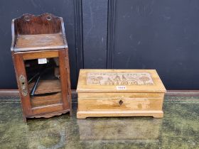 A World War I carved pine casket, inscribed 'Emlek. 1914-18.', 29cm wide; together with an early