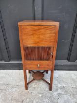 A George III mahogany and line inlaid pot cupboard, with hinged top, 36cm wide.