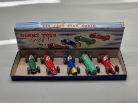 Dinky: a No.4 Racing Cars Gift Set, in original box and in unrestored condition.