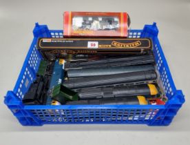 Hornby 00 Gauge: a small group of Inter-City carriages; together with car transporter wagon; two