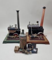 Live Steam: a circa 1920's Meccano vertical steam engine; together with two similar vintage German