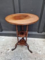 A mahogany and inlaid tripod table, 49.5cm wide, (alterations).