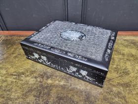 A Japanese black lacquer and mother-of-pearl rectangular box and cover, 40cm wide.