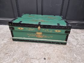 A green chinoiserie trunk, labelled 'The Marshall Improved Air & Water-Tight Chest',...1917'',