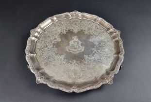 A Victorian silver salver, by R & S Garrard & Co, London 1882, 37cm diameter, 1445g.