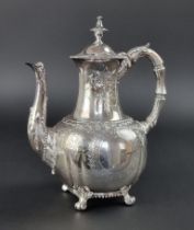 A Victorian silver teapot, by Henry Wilkinson & Co, Sheffield 1857, with ivory insulators, 27cm