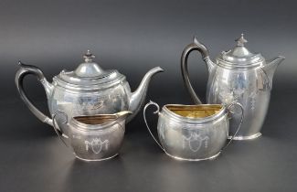 A Georgian style silver four piece tea set, by Edmond Johnson Ltd, London 1913, gross weight 1327g.