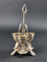 A Victorian silver egg cruet, by Jehoiada Alsop Rhodes, Sheffield 1872, 22cm, lacking one spoon,