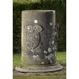 A rare carved limestone cylindrical pedestal