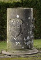 A rare carved limestone cylindrical pedestal