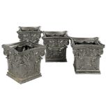 A similar pair of painted cast iron square planters