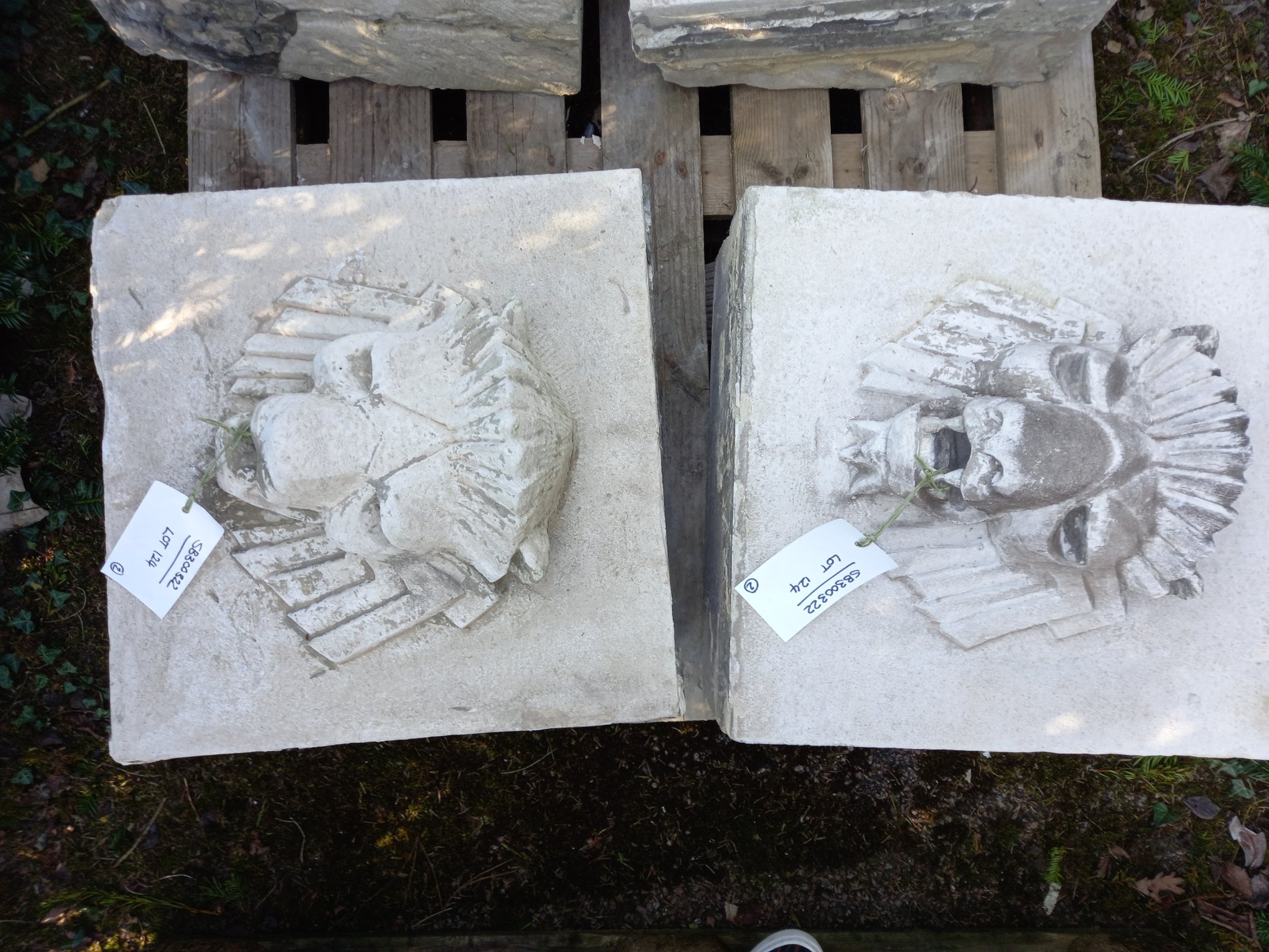 A pair of Art Deco carved Portland stone plaques - Image 2 of 2