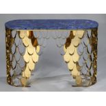 A brass and lapis lazuli veneered console table