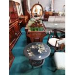 Antique tiled top washstand with mirror plus painted occasional table