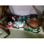 3 x boxes misc items incl Retro Poole pottery tea set, jam pan, jugs etc