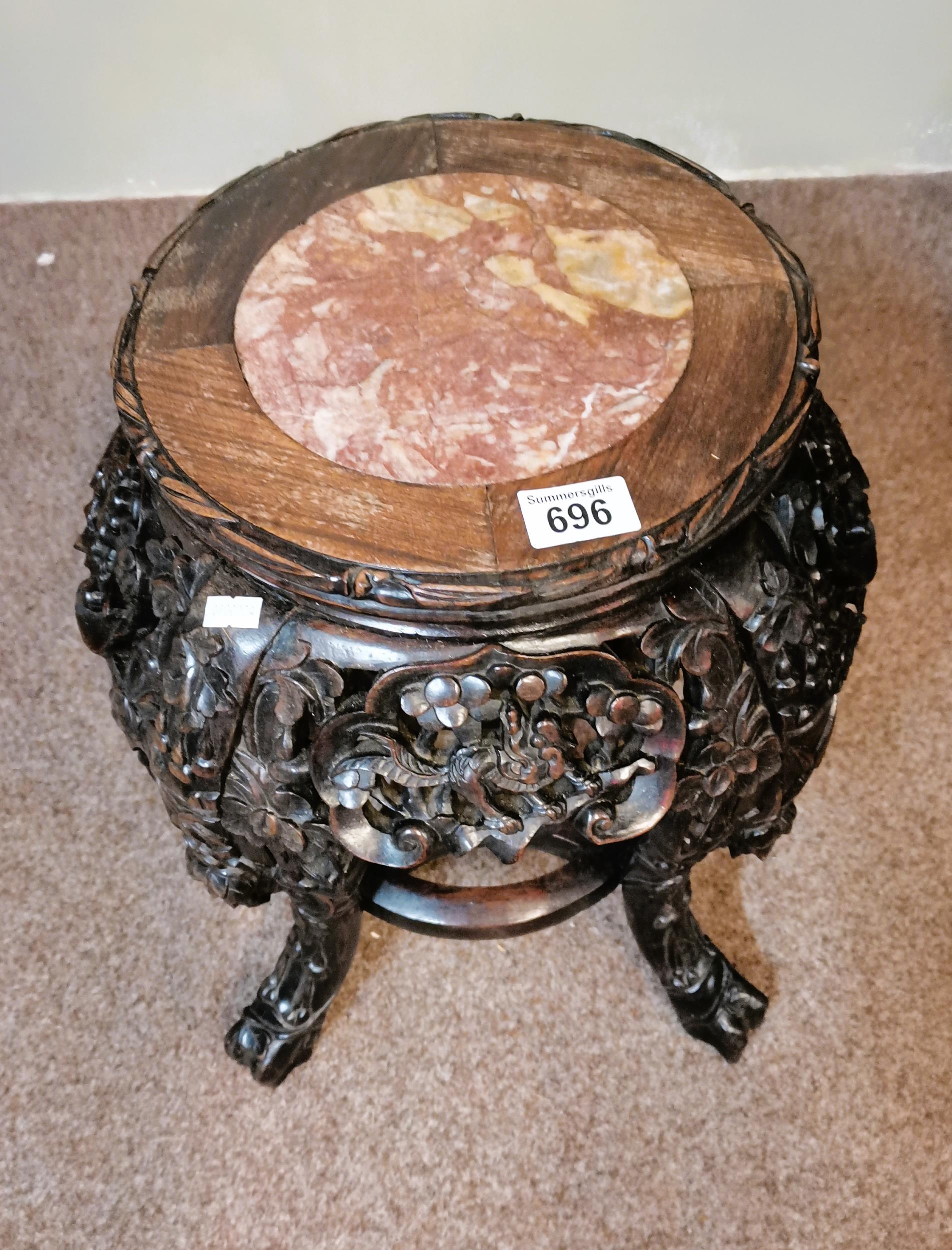 Antique Chinese rosewood carved squat plant stand with dragon decoration good condition 48cm - Image 2 of 3