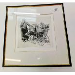 Etching of lady with cart signed Paul Geissler