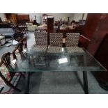 3 x Modern high bar chairs plus Modern glass topped dining table L160cm x W80cm x H72cm