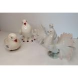 x2 Vintage Grafenthal pigeons plus x2 vintage porcelain ceramic white doves