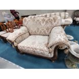 Quality Gold Gilt wood framed large armchair - gold and cream upholstery