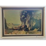 Framed painting of steam train