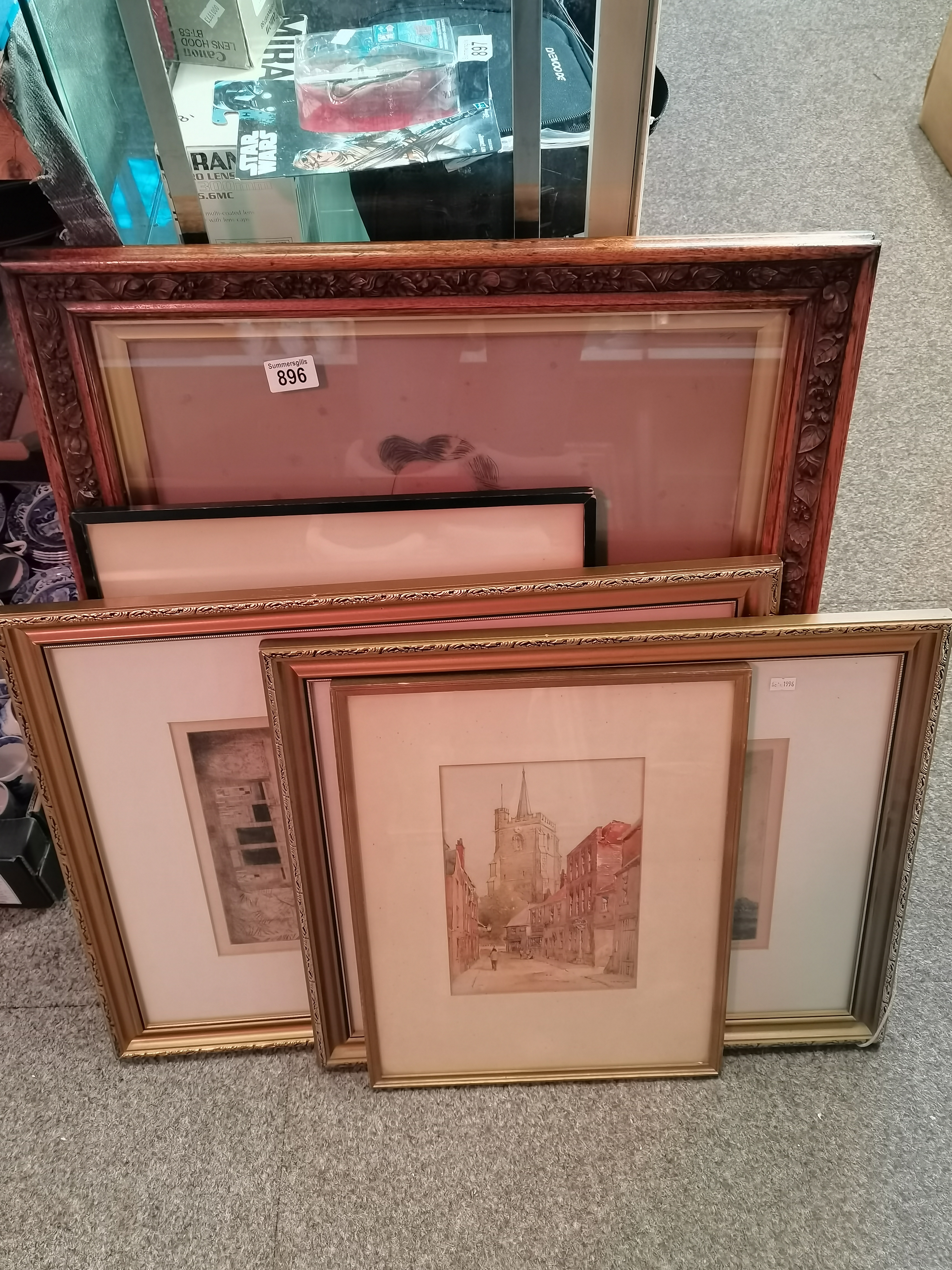 7 framed paintings and drawings