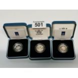 x3 Full Silver proof one pound coins. 1995, 2000 and 2001